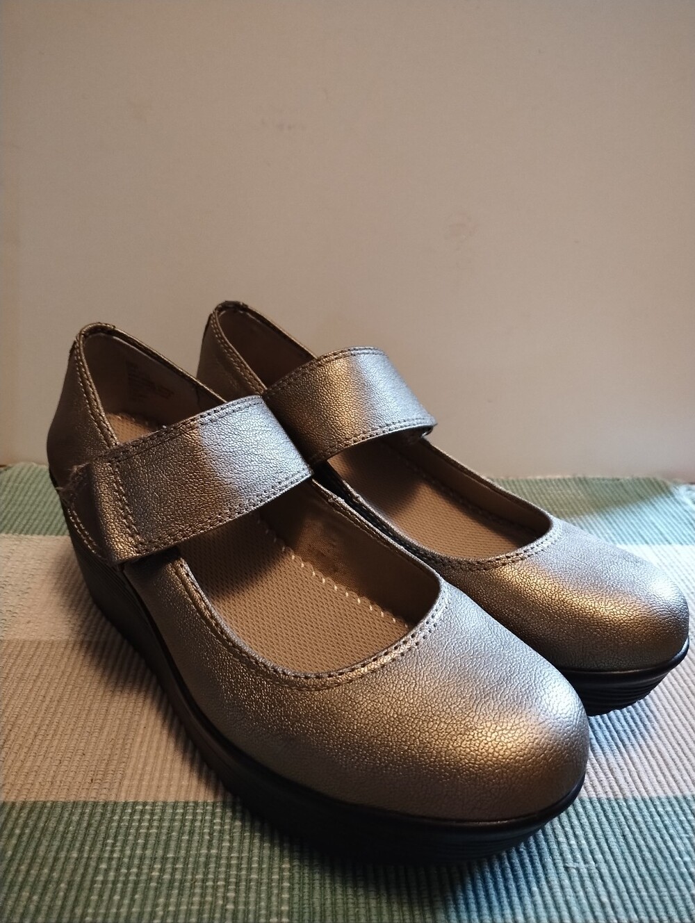Metallic Mary Jane Comfort Wedge Shoes